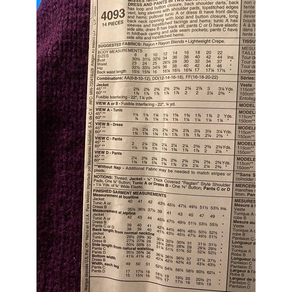 McCalls Sewing pattern4093 suit sewing pattern sz16 18 20 22 - Picture 4 of 6